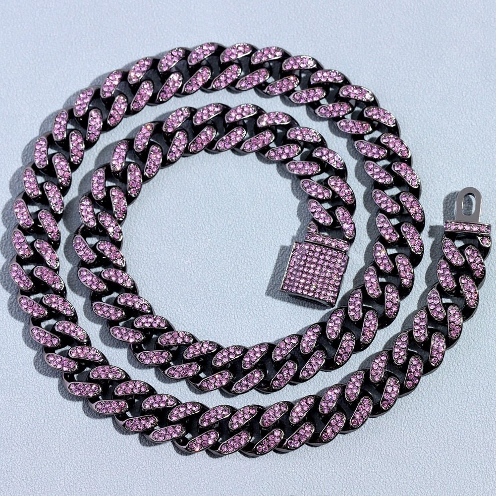 13mm Cuban Chain - Icefall - Pink