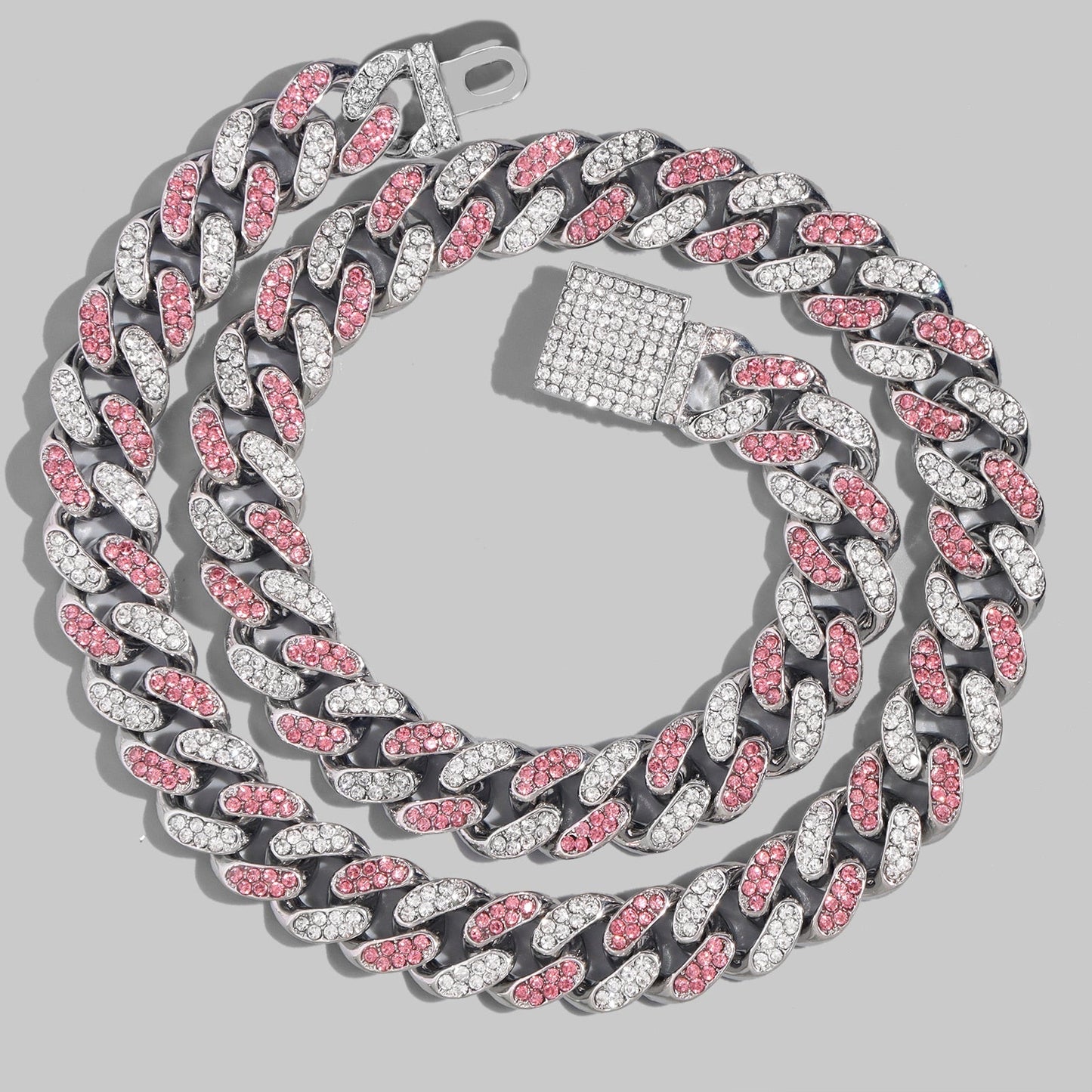 13mm Cuban Chain - Icefall - Pink + White