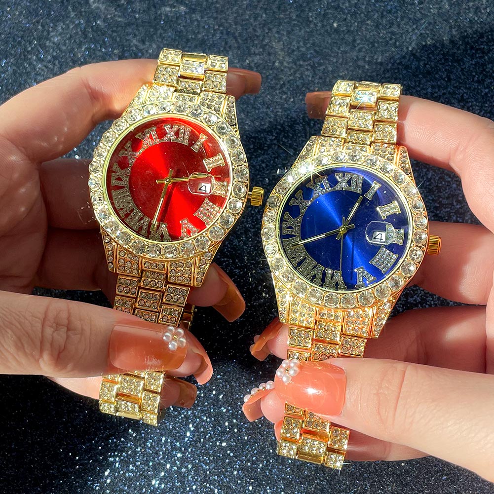 Gold Iced Colored Dial Watch + Bracelet - Icefall