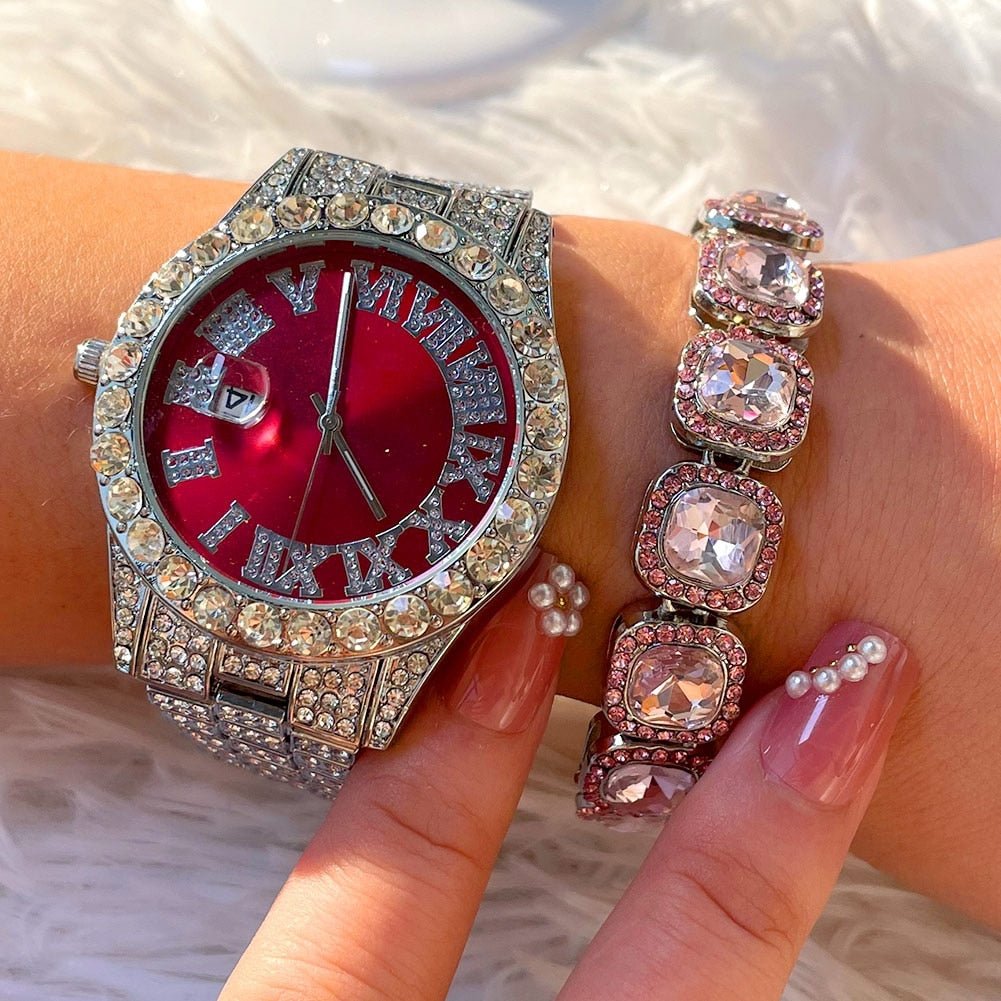 Gold Iced Colored Dial Watch + Bracelet - Icefall