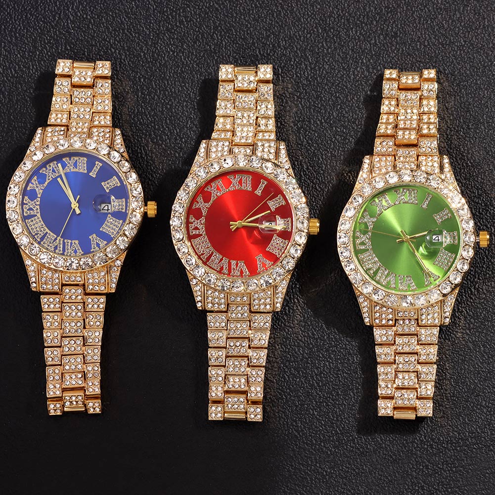 Gold Iced Colored Dial Watch + Bracelet - Icefall