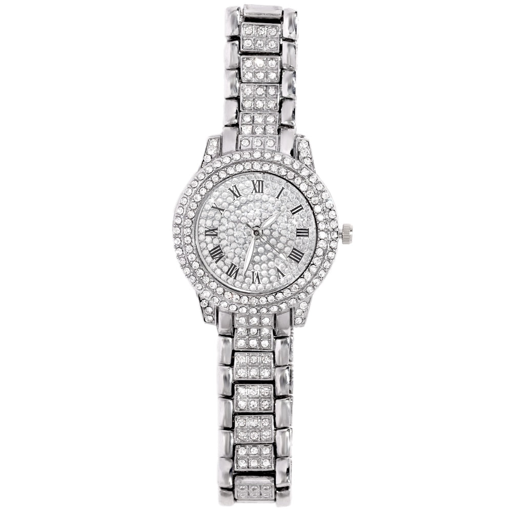 Iced Roman Numerals Watch - Icefall - Silver