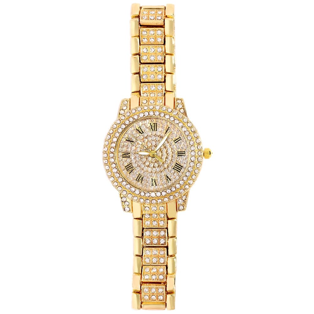 Iced Roman Numerals Watch - Icefall - Gold