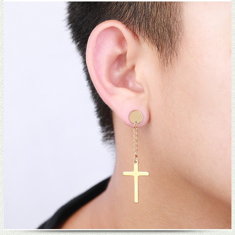 2pcs Punk Titanium Steel Men Strong Magnet Magnetic Cross Ear Clip Stud Set  Non Piercing Earrings For Boyfriend Lover Jewelry