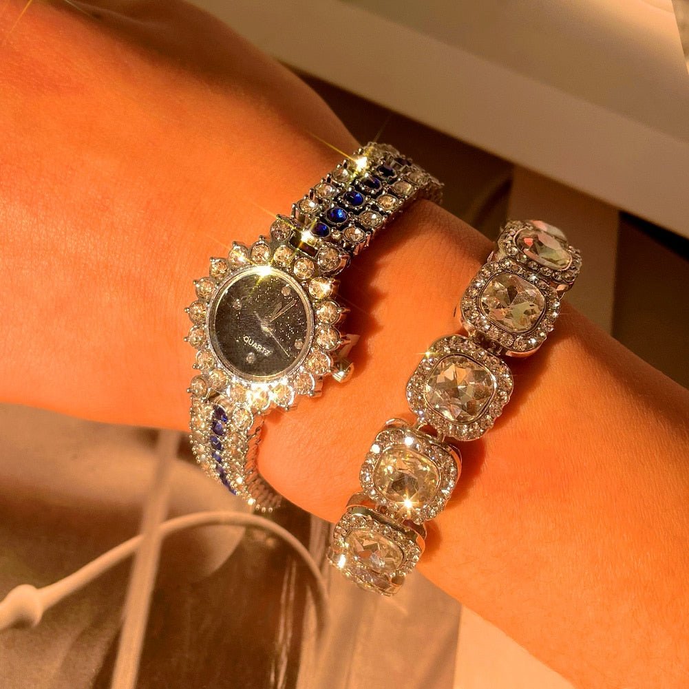 Silver Iced Starry Quartz Watch + Bracelet - Icefall -