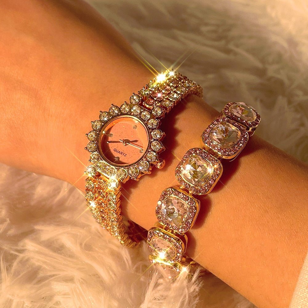 Silver Iced Starry Quartz Watch + Bracelet - Icefall -