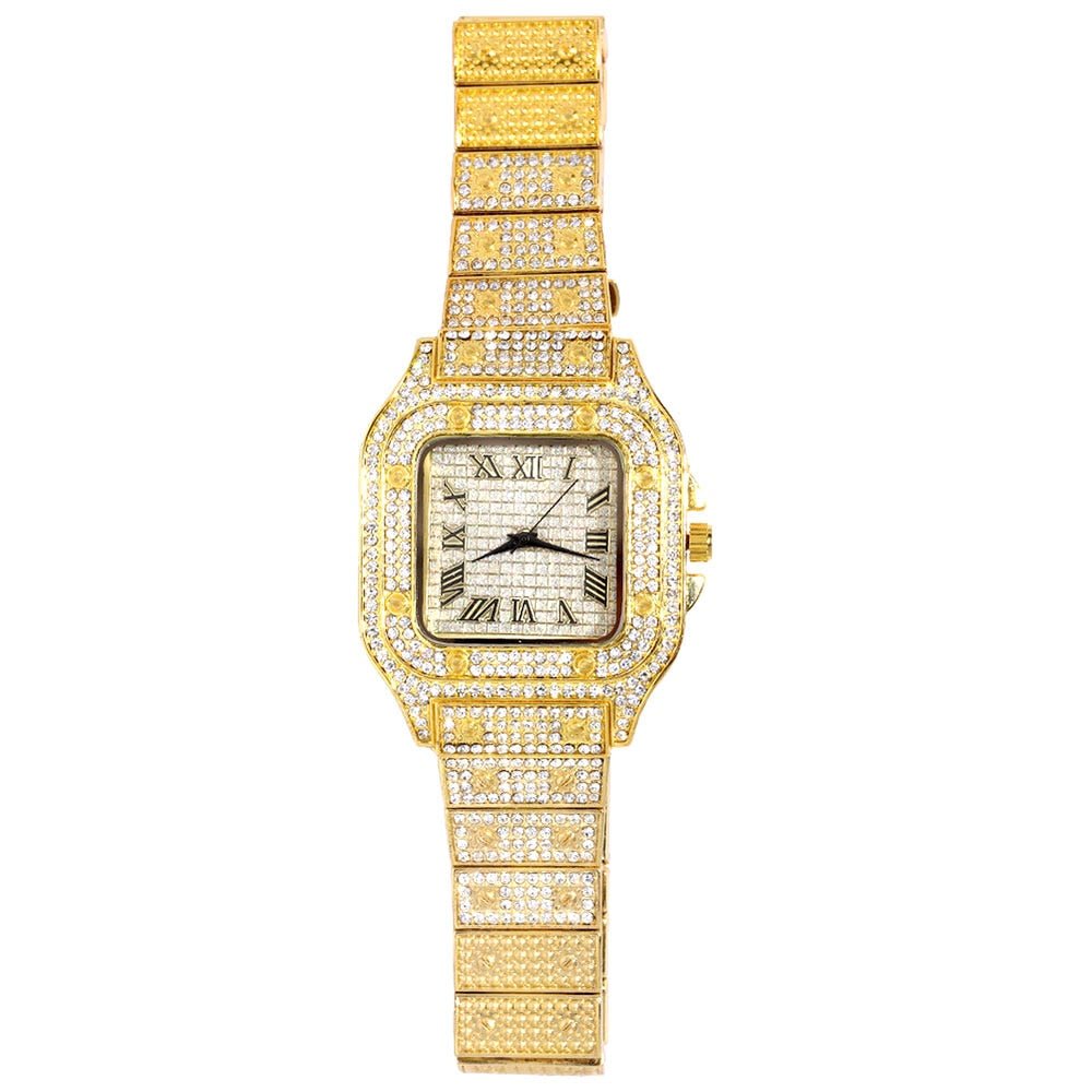 Square Roman Numerals Watch - Icefall - Gold